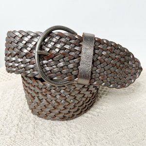 Gap Distressed Metallic Leather Belt Woven Braided Wide Women's Medium Y2K